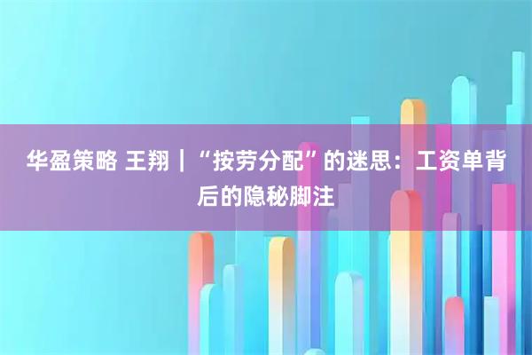 华盈策略 王翔｜“按劳分配”的迷思：工资单背后的隐秘脚注
